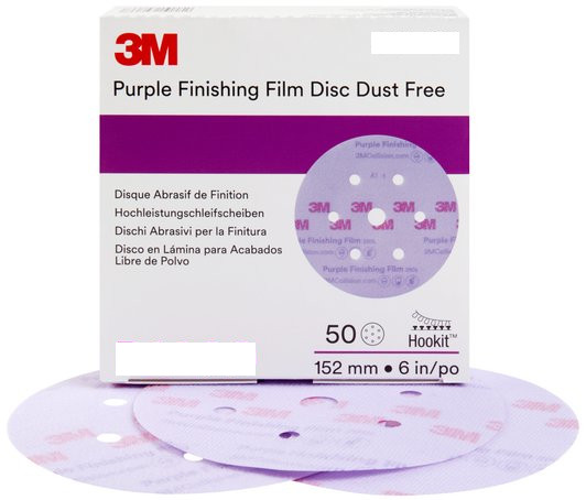3M Hookit Purple Finishing Film Abrasive Disc 260L 6in Dust Free